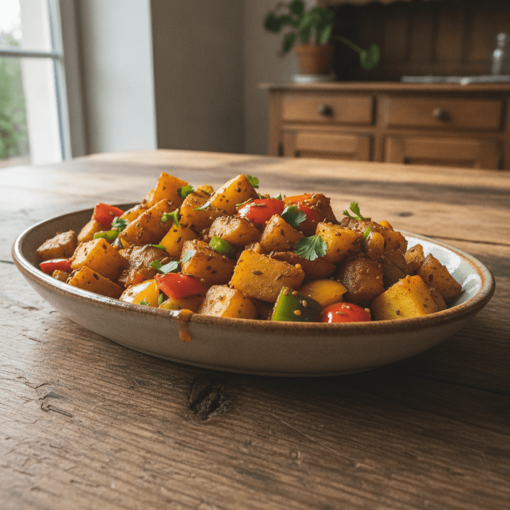 Aloo Aur Capsicum (Kartoffel-Paprika-Pfanne)