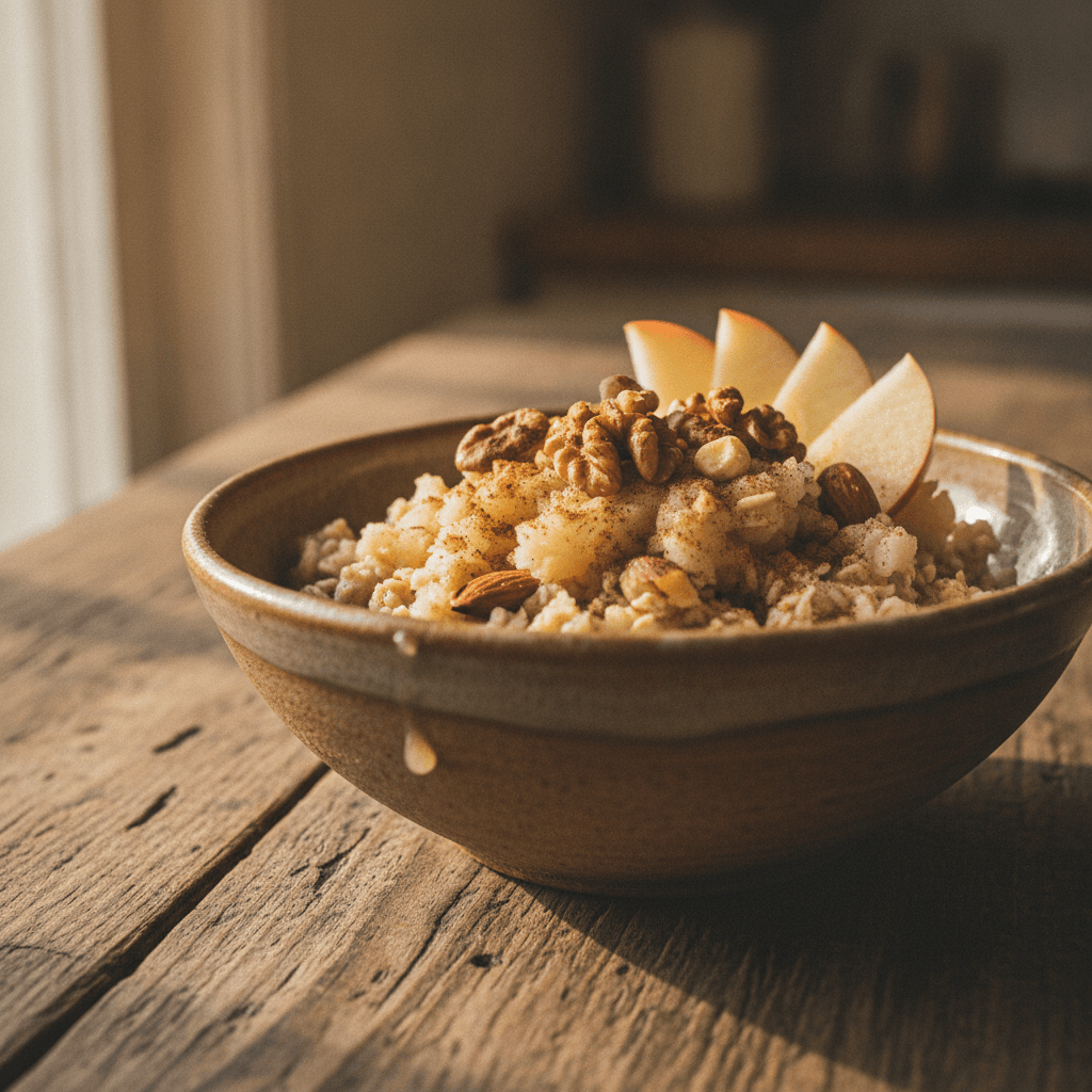 Apfelmüsli mit Nüssen und Zimt