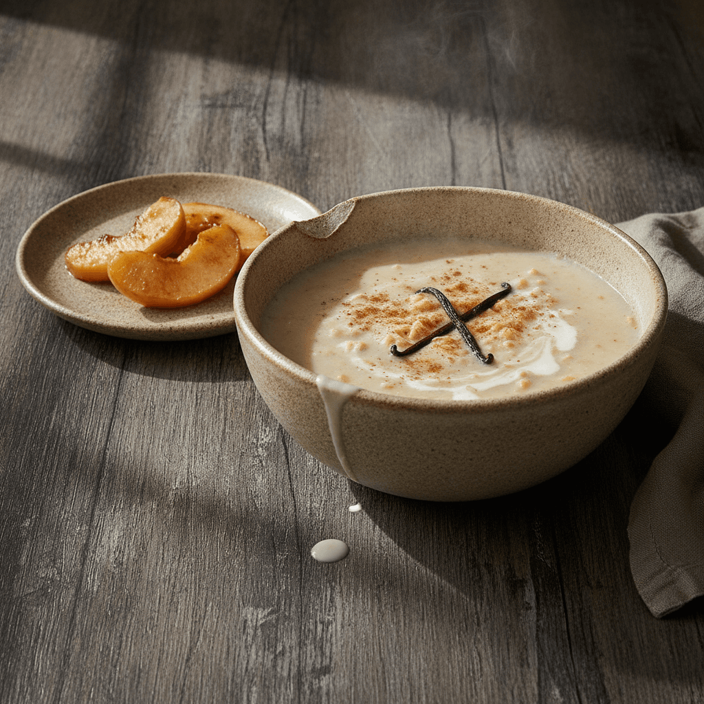 Cremige Haferflockensuppe mit Milch und Vanille